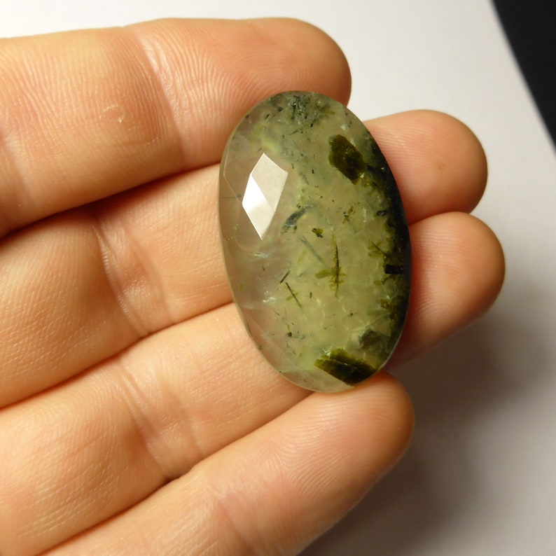 ED67 37 x 23 x 8mm Cabochon Prehnite Faceted Oval Pendant jewelery supplies