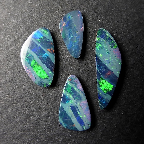 AG-6916 Blue Green Flashy Opal Doublet Fire Opal Cabochon from Australia Boulder Opal Suppliers 4 Pieces Lot Jewellery Making Gemstone