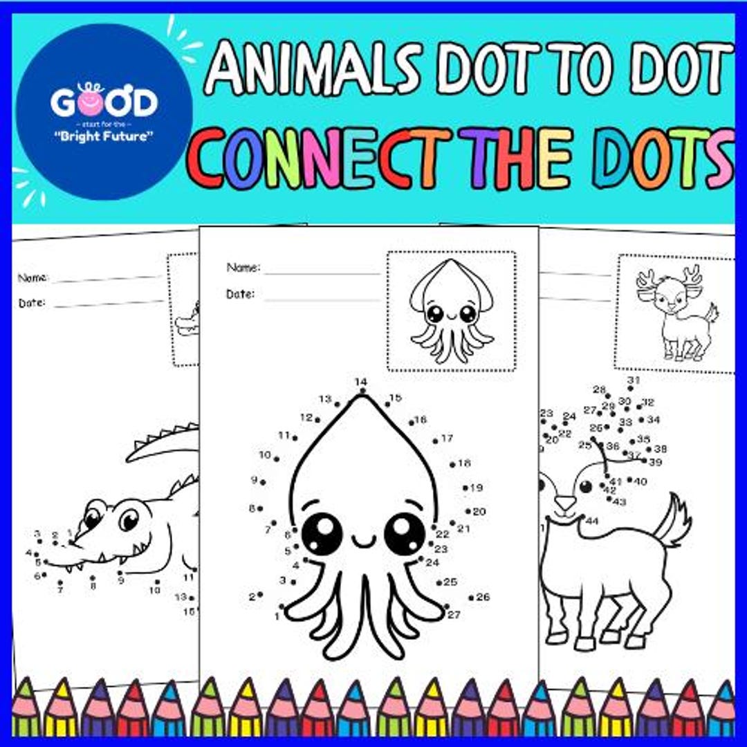 Animal Connect the Dots Coloring Pages: Math Activity Worksheets (PDF ...