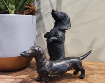 Resin Dachshund Ornament, Sausage Dog Figurine, Hand Painted Wiener Dog Gift