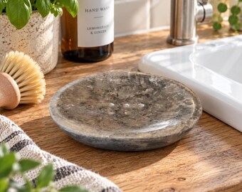 Natural Stone Soap Dish Oval Marble Soap Holder Bathroom Kitchen Sink Drainage Dish Handmade Style Gift