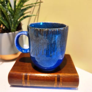 Reactive Glaze Antique Dark Blue Mug. Ceramic, Unique Organic Look