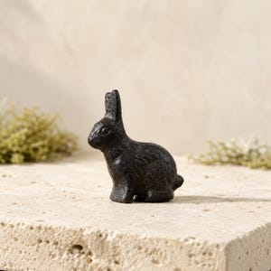 Mini Cast Iron Rabbit Ornament, Rustic Bunny Figurine, Aged Country Cottage Decor (5cm)