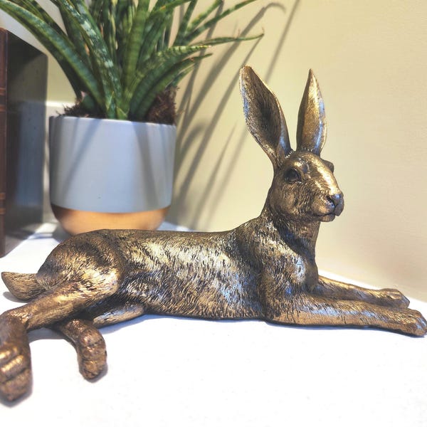 Golden Laying Hare Sculpture