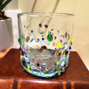 Handmade Multicoloured Glass Tumbler • Artisan Drinkware • Recycled Hand-Blown Glass