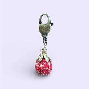 Czech Glass Ornament Red Melon  Charm: Vintage Brass Clasp
