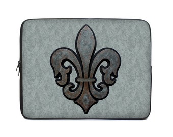 Fleur de lis Laptop Cover, gray laptop case, laptop sleeve, to fit 10, 13, 15, 17 inch, computer sleeve, netbook case, tablet case