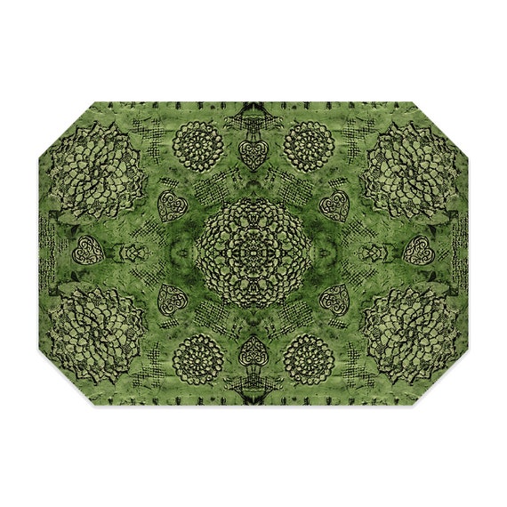 Items similar to Bohemian placemat, green placemat, boho, printed lace