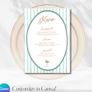 Szablon menu na przyjęcie włoskie, dostosuj w Canva, szablon menu na przyjęcie weselne, idealny na specjalne okazje, 5 x 7 cali