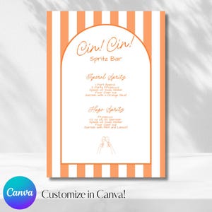 Szablon Canva na tabliczkę Aperol Spritz Station, Menu drinków inspirowane kuchnią włoską, Menu drinków firmowych, Idealne na specjalne okazje, W pełni konfigurowalne
