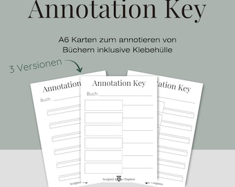 May include: White annotation cards with the text "Annotation Key" and "Buch:" printed on them. The cards are designed for annotating books and include a sticky backing. The image also includes the text "3 Versions".