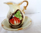 Hand Painted Pottery Ewer Water Pitcher with Basin Home and Garden Kitchen and Dining Tableware Serveware Serving Pitchers and Carafes