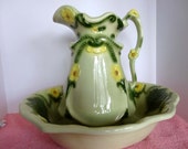 Ceramic Ewer Water Pitcher Wash Basin Daisy Motif Home and Garden Kitchen and Dining Tableware Serveware Serving Pitchers and Carafes