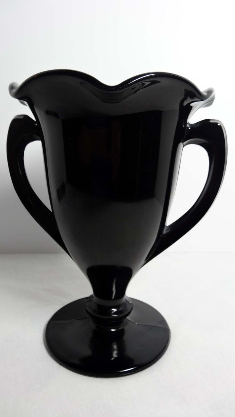 Black Milk Glass Vase with Handles Home and Garden Home Decor Etsy