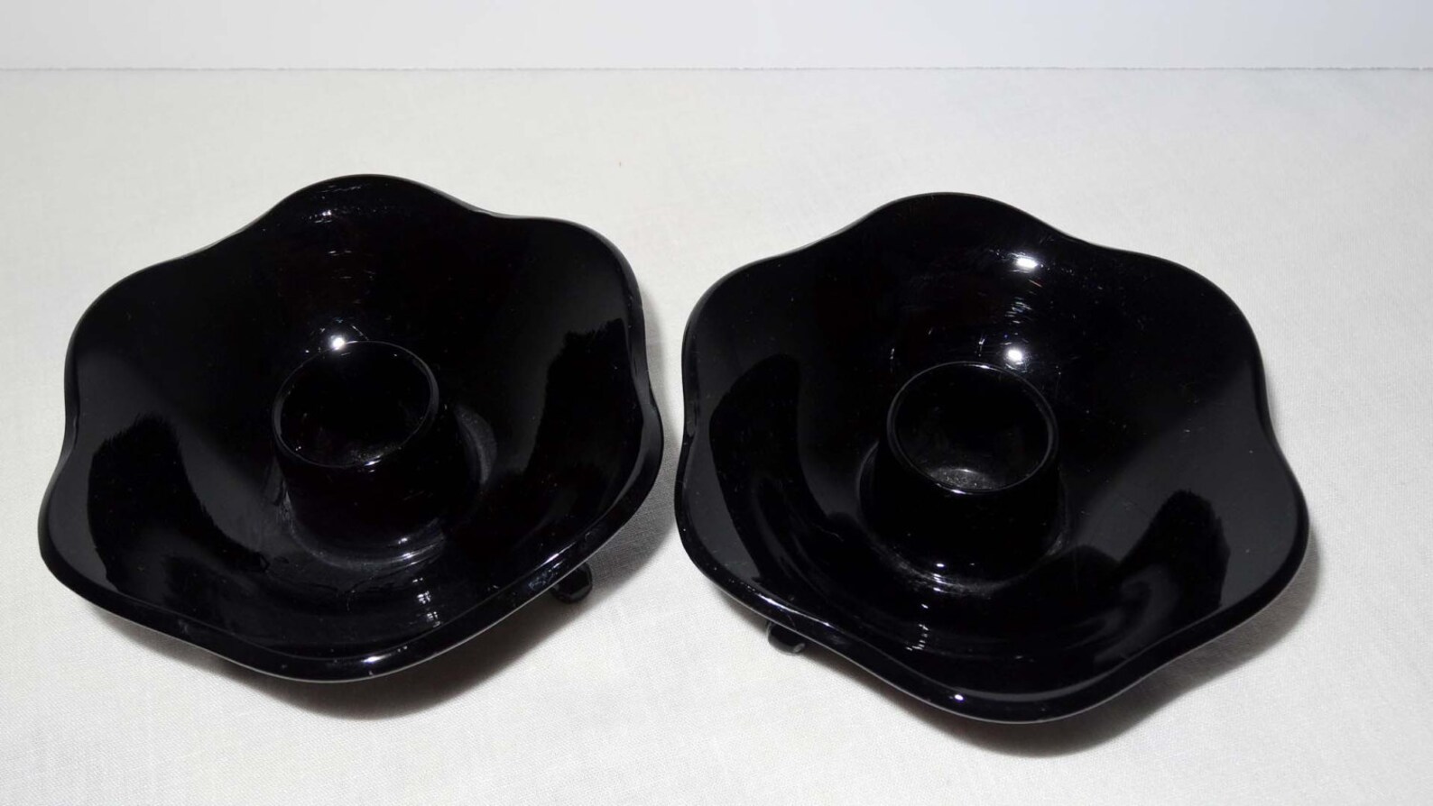 Pair of Black Milk Glass Candle Holders Flower Petal Motif Etsy