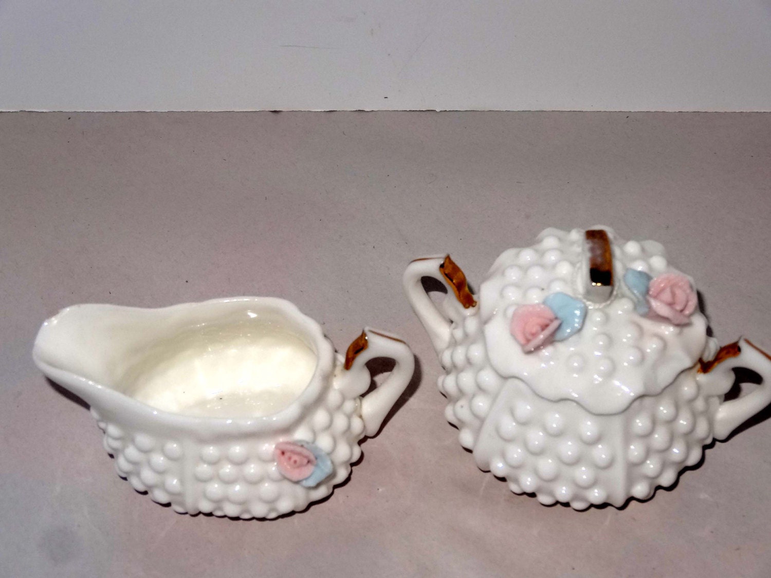 Hobnail White Milk Glass Creamer and Sugar Bowl Set Home and Etsy