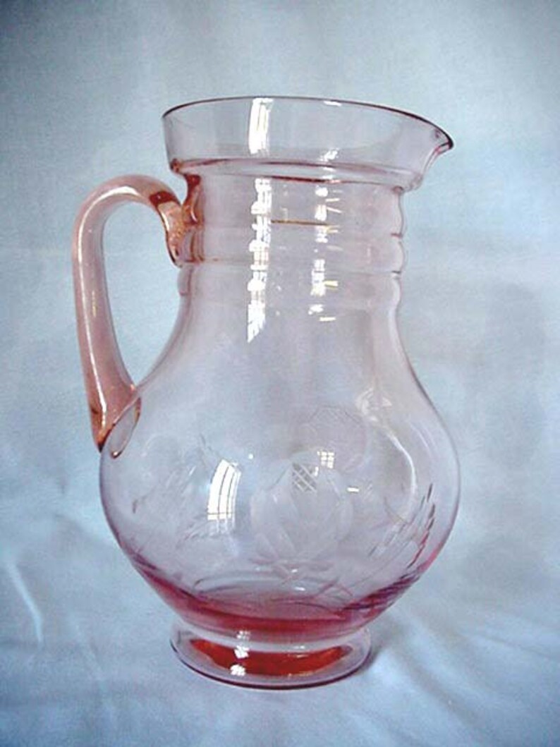 Pink Depression Glass Etched Flowers Ewer/ Water Pitcher Home Etsy