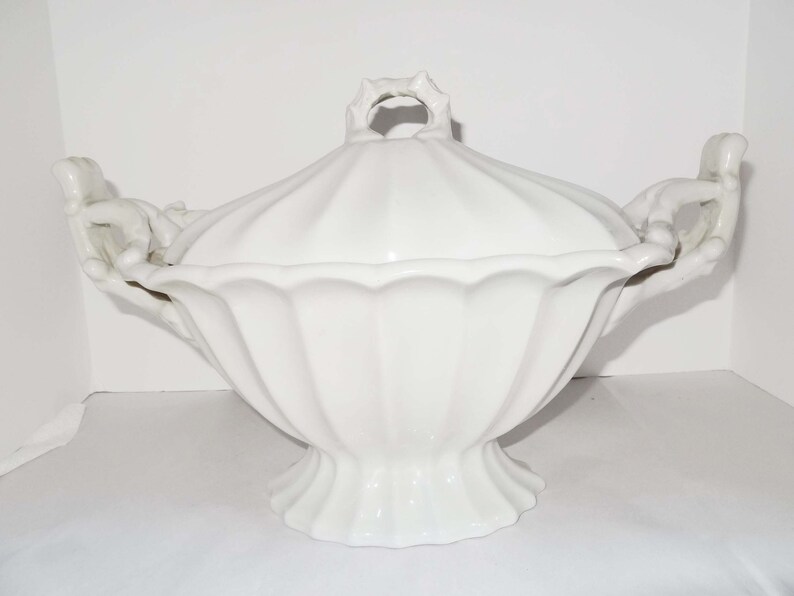 Extra Large Soup Tureen White Vine Handles Pottery Ladle Etsy