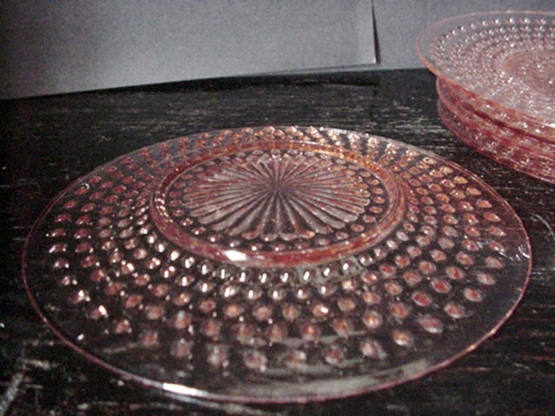 5 Pink Depression Glass Dessert Plates Hobnail Home and Garden Etsy