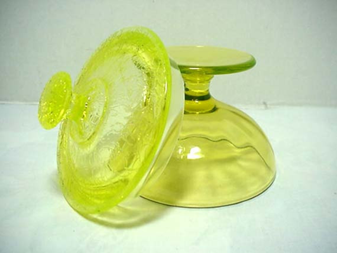 Authentic Antique Vaseline Yellow Glass Stemmed Lidded Candy Etsy