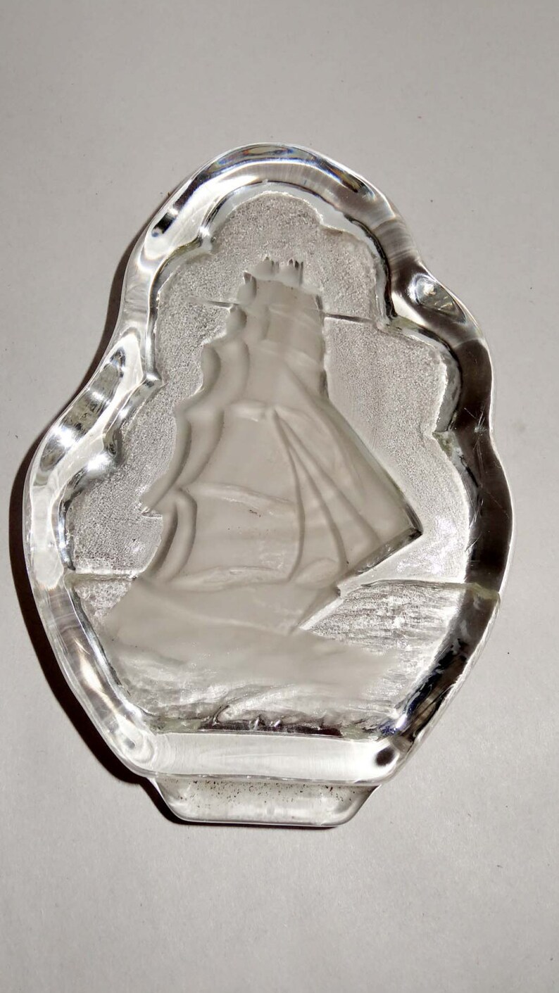 Etched Sail Boat in Clear Glass Nautical Paperweight Office Etsy