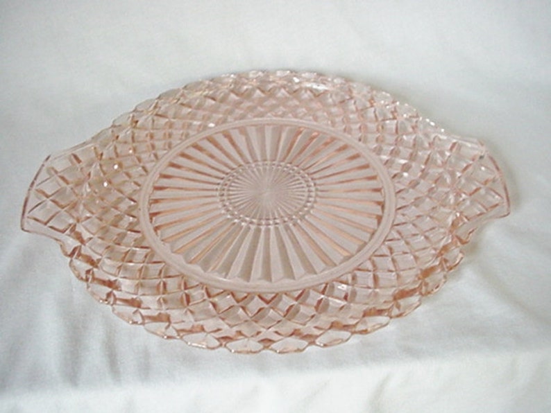 Pink Depression Glass Waterford Handled Cake Plate Home and Etsy