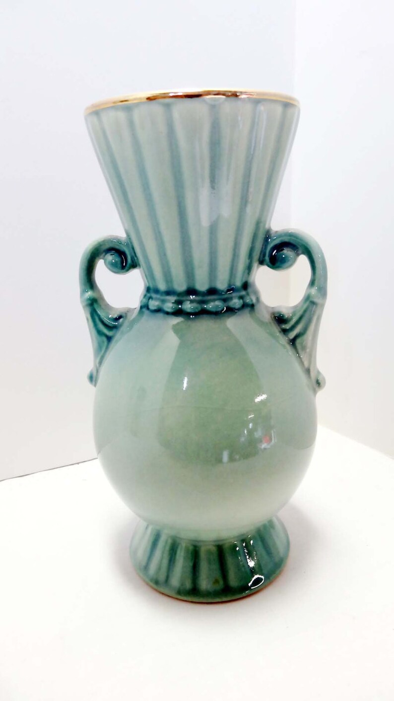 Royal Copley Bud Vase Pottery Flower Vase Light Blue with Gold Etsy