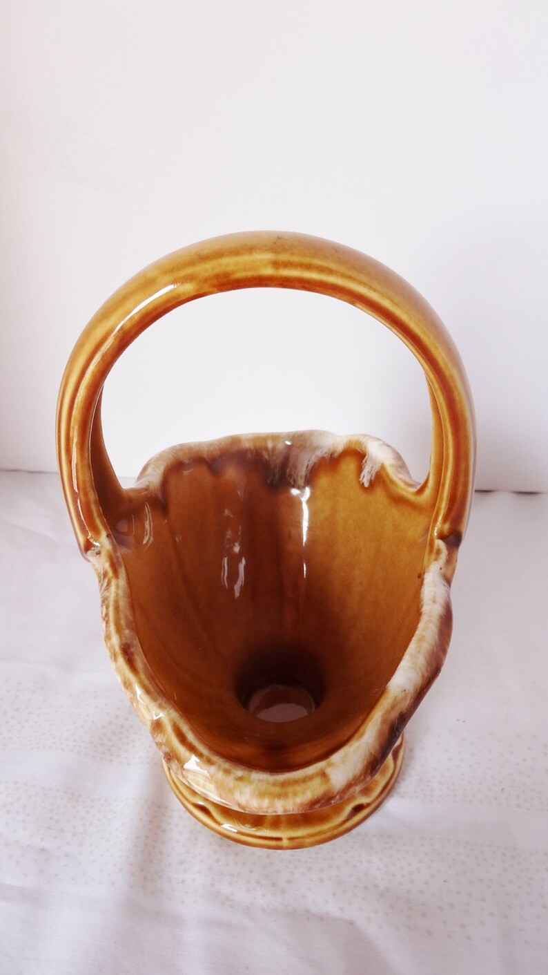 Little Brown Basket Pottery Planter Made in the USA #822 Home and Garden Lawn and Garden Gardening Pots and Planters