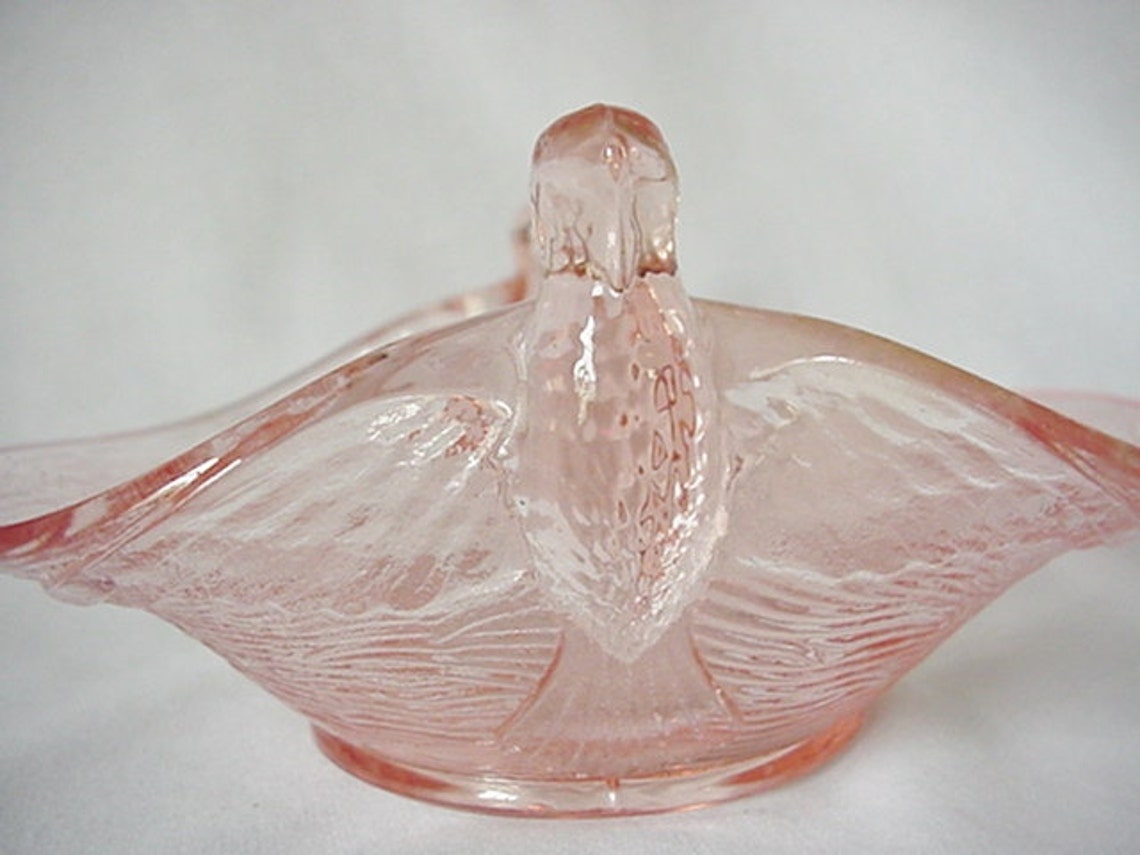 Pink Depression Glass Bird Handled Candy Dish Home and Garden Etsy