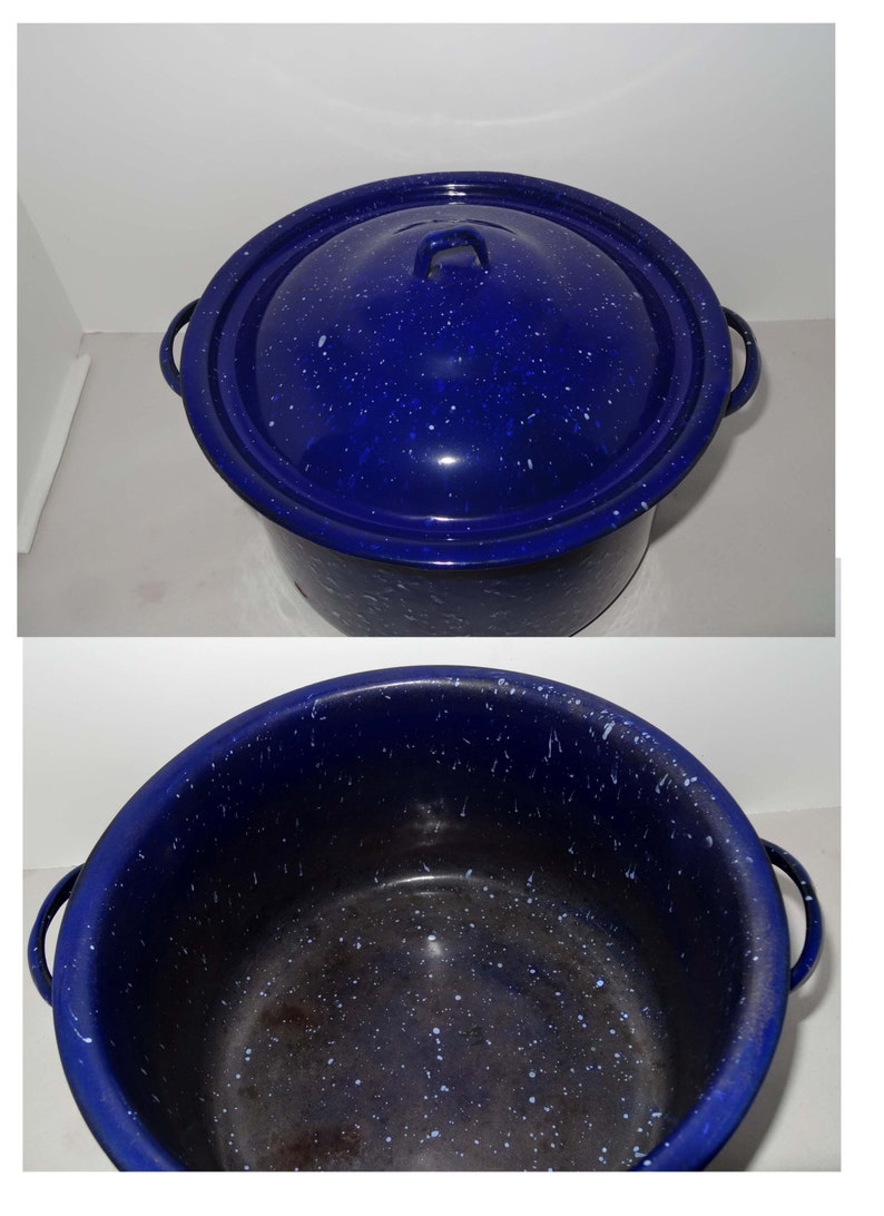 Blue with White Dots Enameled Round Roasting Pan Home and Etsy