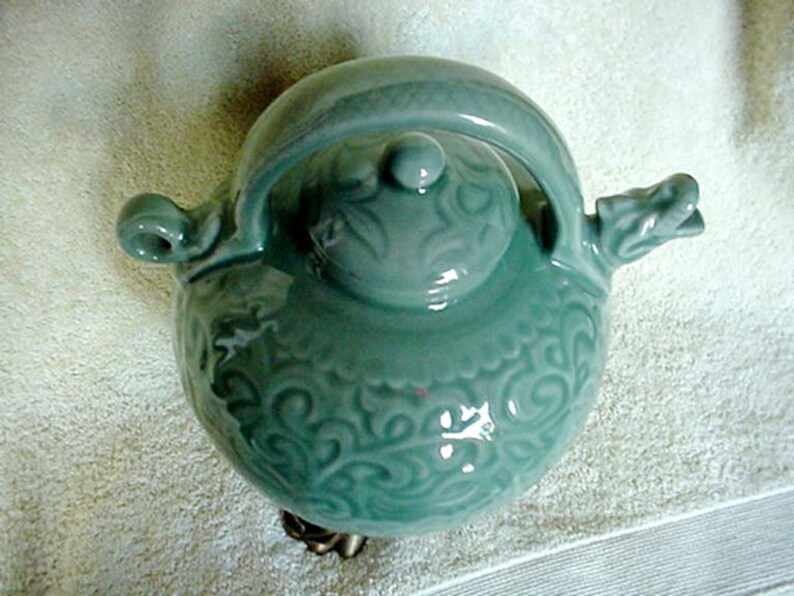 Extra Large Green Oriental Tea Pot Dragons and Foo Dogs Home and Garden Kitchen and Dining Serve Ware Tableware Coffee and Tea