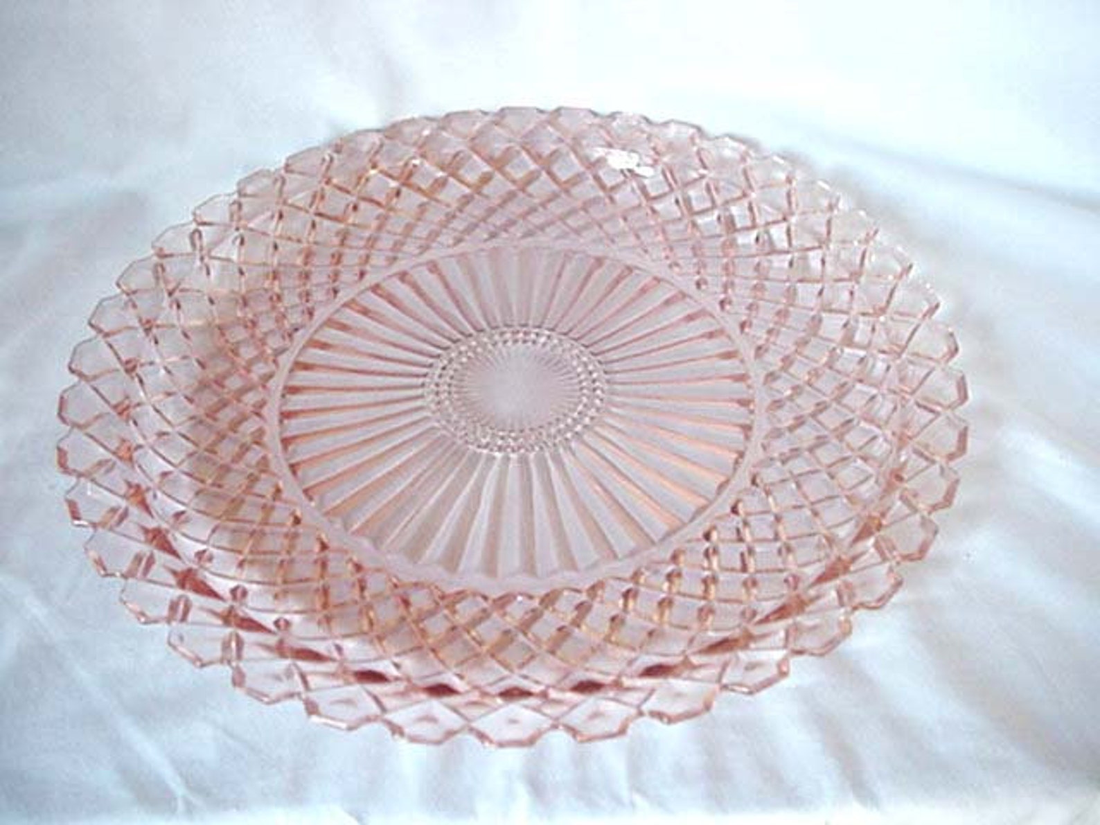 Pink Depression Glass with Waterford Diamond Pattern Serving Etsy
