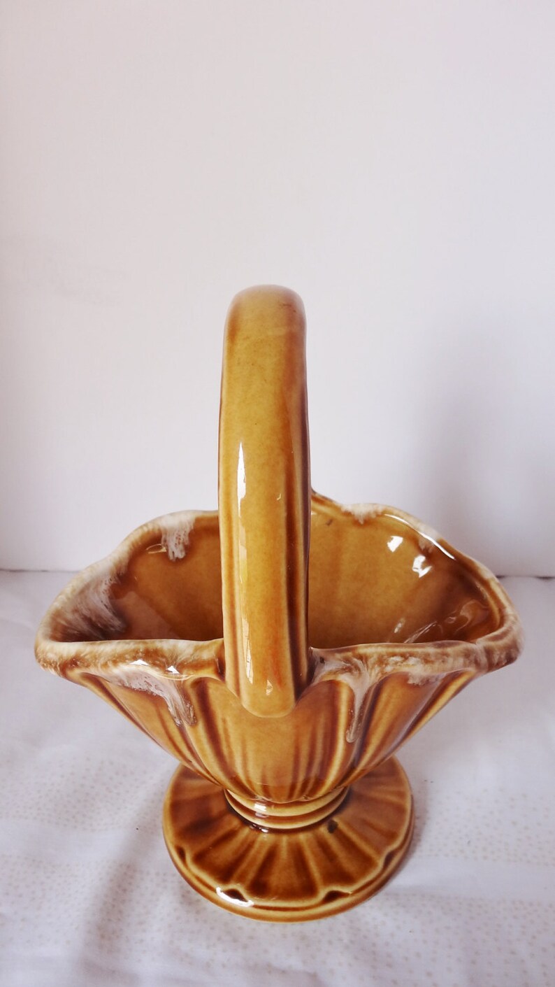 Little Brown Basket Pottery Planter Made in the USA #822 Home and Garden Lawn and Garden Gardening Pots and Planters