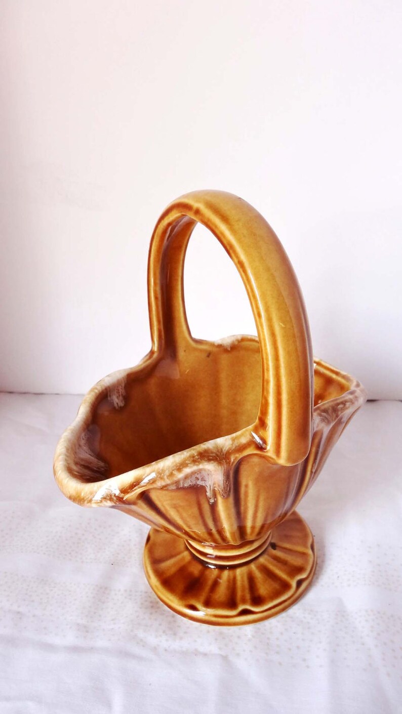 Little Brown Basket Pottery Planter Made in the USA #822 Home and Garden Lawn and Garden Gardening Pots and Planters