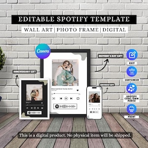 Bewerkbare Spotify-sjabloon: aanpasbaar digitaal en afdrukbaar cadeau voor elke gelegenheid (Moederdag, Vaderdag, verjaardagen, jubilea)