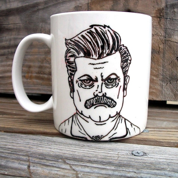 SALE Ron Swanson Manly Man Tribute Coffee Mug / Manly Parks and Recs Hand Painted Coffee MMMug