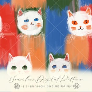Colorful Cats Repeat Pattern | Seamless Digital Prints for Sublimation & Printable Paper