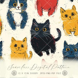 Cats Pattern Digital Prints | Seamless Repeat Sublimation Design | Printable Digital Paper for Crafts & Fabric