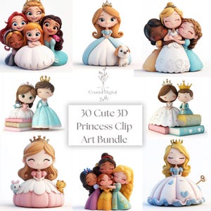 3D Cute princess PNG Clipart Bundle, Princess party, Princess clip art, Princess, Commercial use,Princess Birthday, Cute baby princess