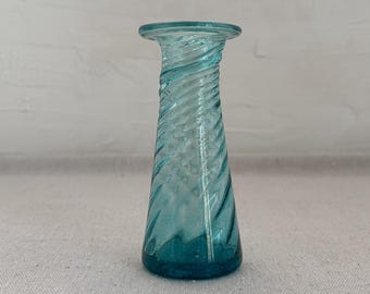Hand Blown Teal Glass Bud Vase • Swirl Art Glass Sculptural Decor