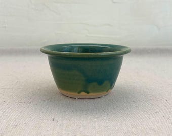 Vintage Charleston Pottery Bowl • Green Drip Glaze • Small Ceramic Dish • Handcrafted Studio Pottery