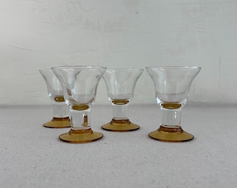 Set of 4 Vintage Amber Stem Cocktail Glasses • Artisan Barware Aperitif Glasses
