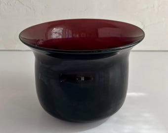 Vintage Plum Cased Glass Vase • Sculptural Flared Bowl • 1980s Art Glass