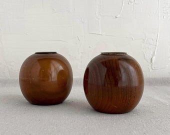 Pair Vintage Myrtlewood Candle Holders • Hand Turned Wood • Mid Century Oregon Craft
