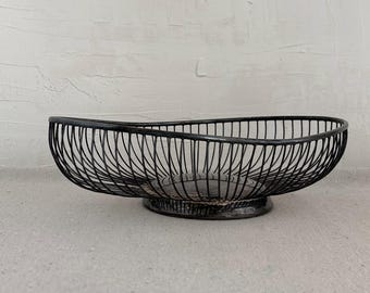 Vintage Raimond Silver Plate Wire Basket • Oval Pedestal Fruit Bowl • Minimalist Metal Centerpiece