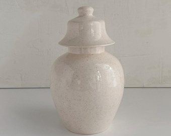 Cream Speckled Ceramic Lidded Jar • Sculptural Stoneware Canister