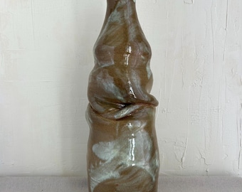 Large Sculptural Studio Pottery Vase • Organic Fold Form • Earth Tone Drip Glaze Ceramic Vessel