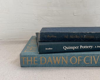 Vintage Blue Teal Book Stack • Oversized 14" Coffee Table Decor Set