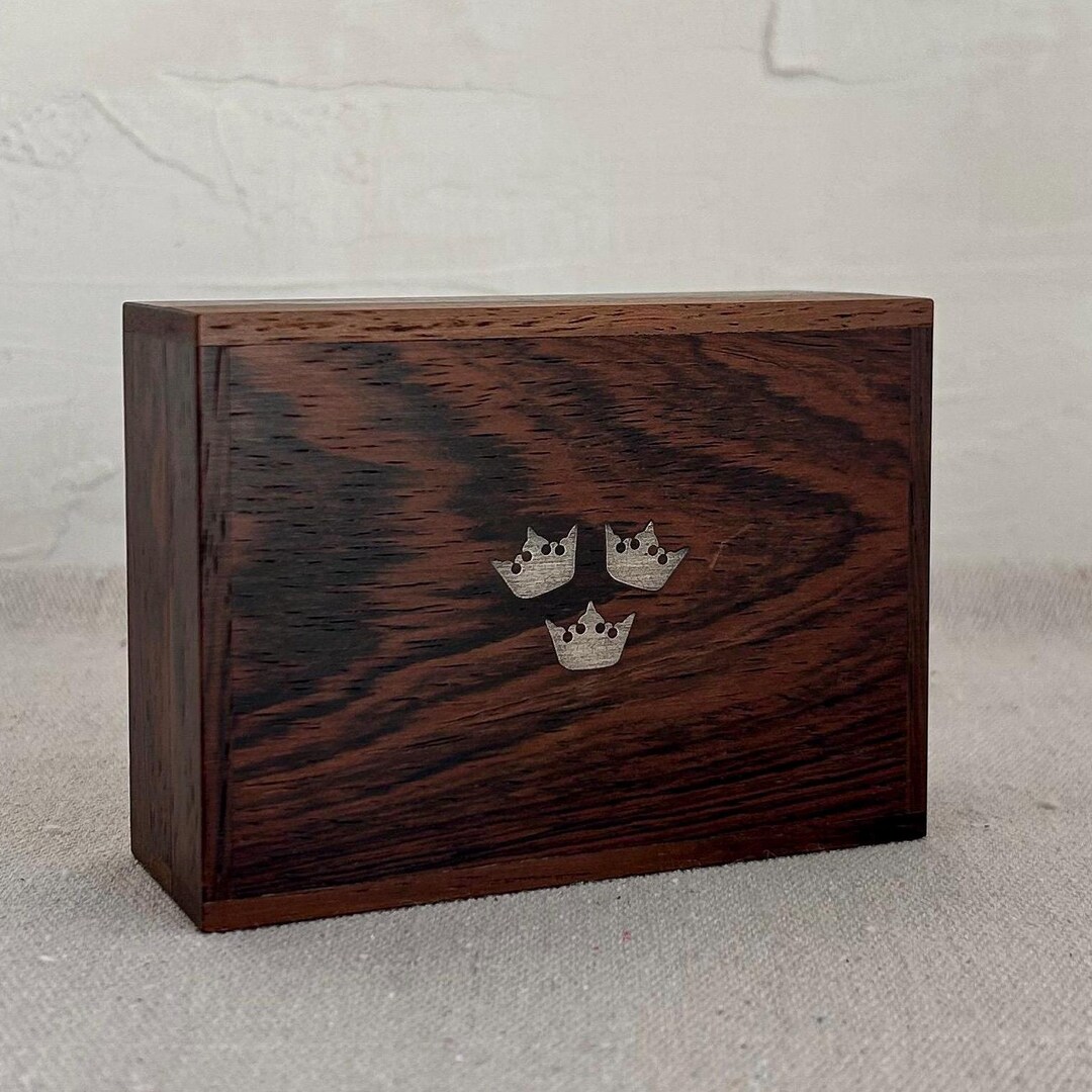 Vintage Wooden Box With Crown Inlay • Small Dark Wood Keepsake Jewelry ...