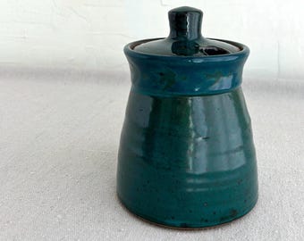 Berea College Studio Pottery Lidded Jar • Signed Hand Thrown • Deep Teal Glaze Ceramic Vessel